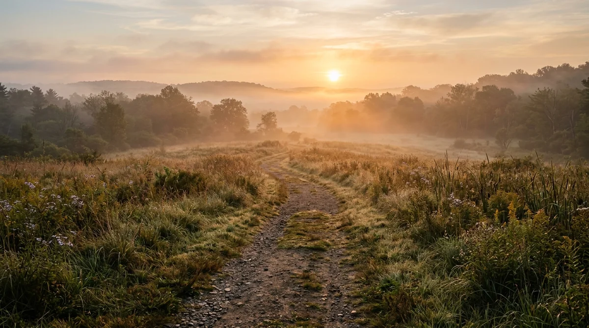 Sunrise through morning mist over a New Jersey landscape — addiction counseling