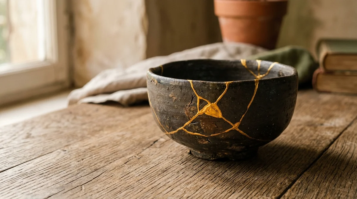 Kintsugi pottery with golden repair lines — trauma therapy in New Jersey