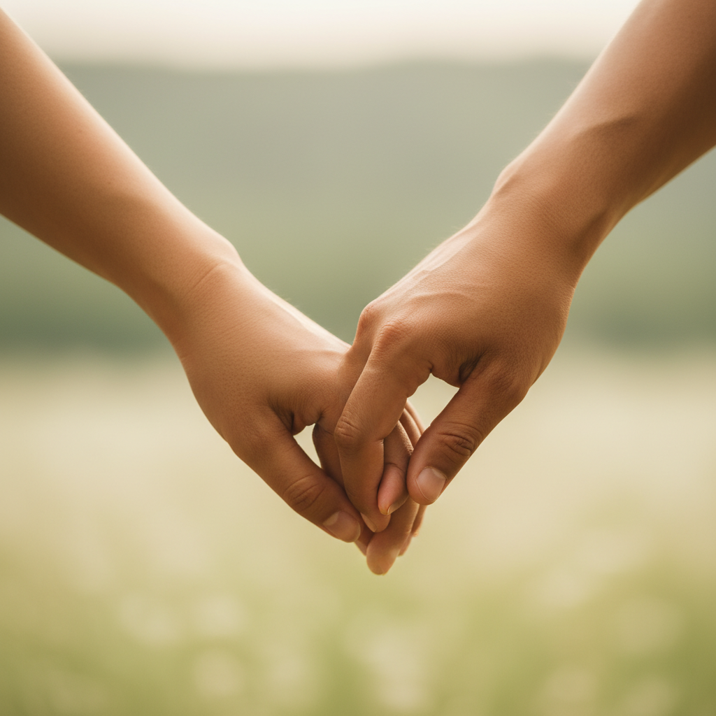 Warm gesture of trust and human connection — the foundation of therapy