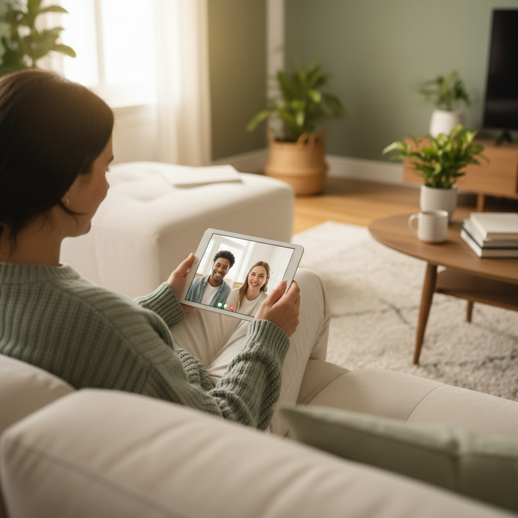 Person attending a virtual therapy session from the comfort of home — telehealth therapy in New Jersey